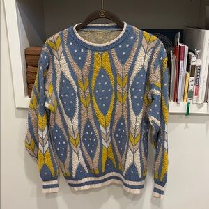 Unique Vintage Blue and Yellow Crew Neck Sweater